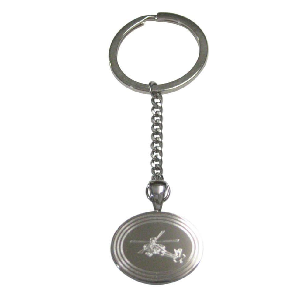 Etched Oval Helicopter Pendant Keychain